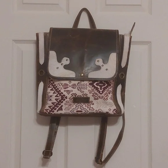 Sixtease Leather and Cotton Knapsack Backpack Recycled Material - Picture 1 of 12